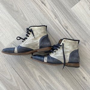 Canvas and leather boots